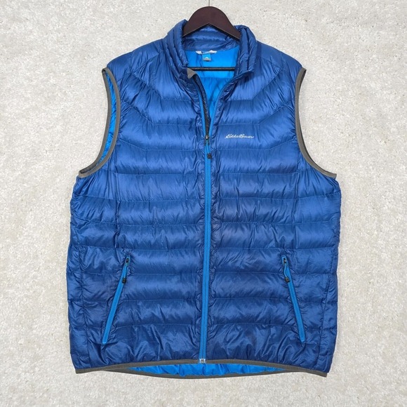 Eddie Bauer Vest Mens XL Tall Blue First Ascent Down Puffer Hiking Outdoors READ - Picture 1 of 15